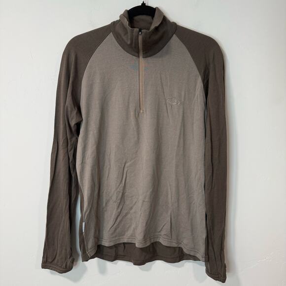 Icebreaker Men's Merino Baselayer Pullover Quarter Zip Bodyfit 260 Brown Medium - Picture 1 of 8